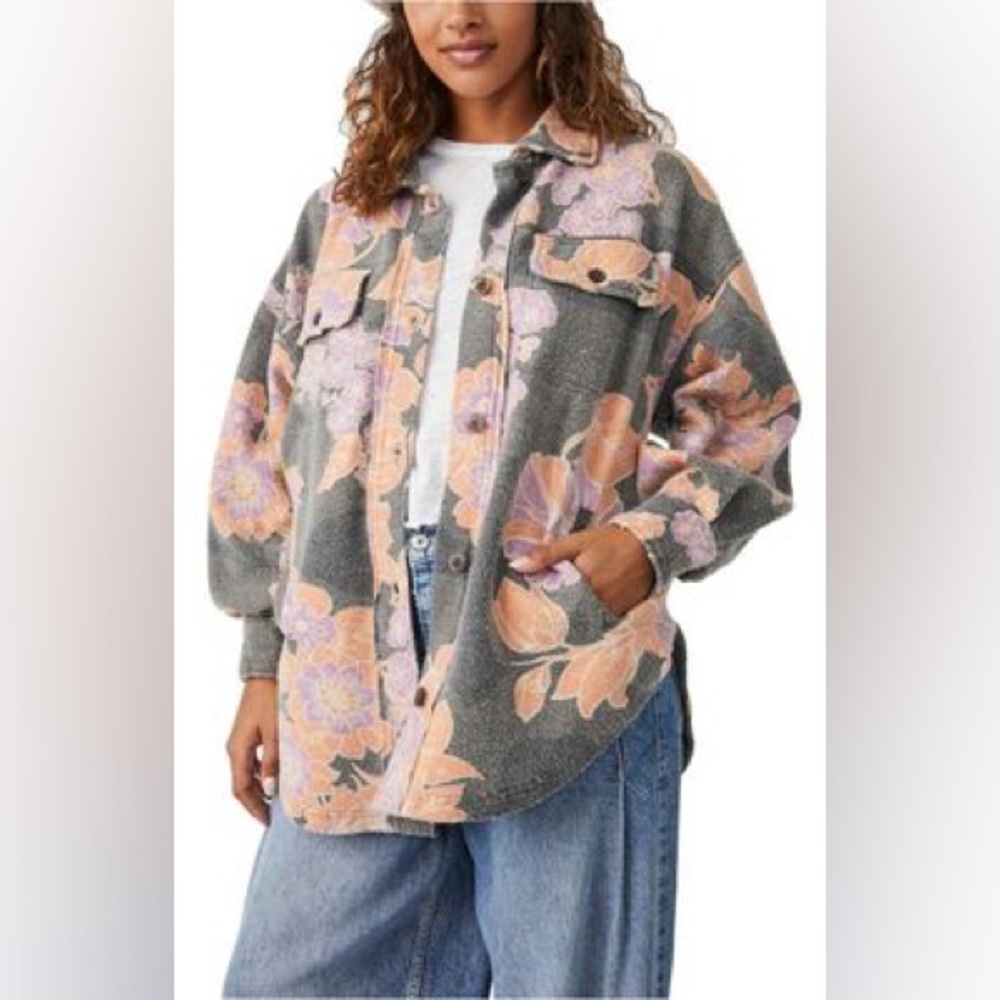 We the Free Ruby Ombré Stripe Cotton Blend Shirt Jacket